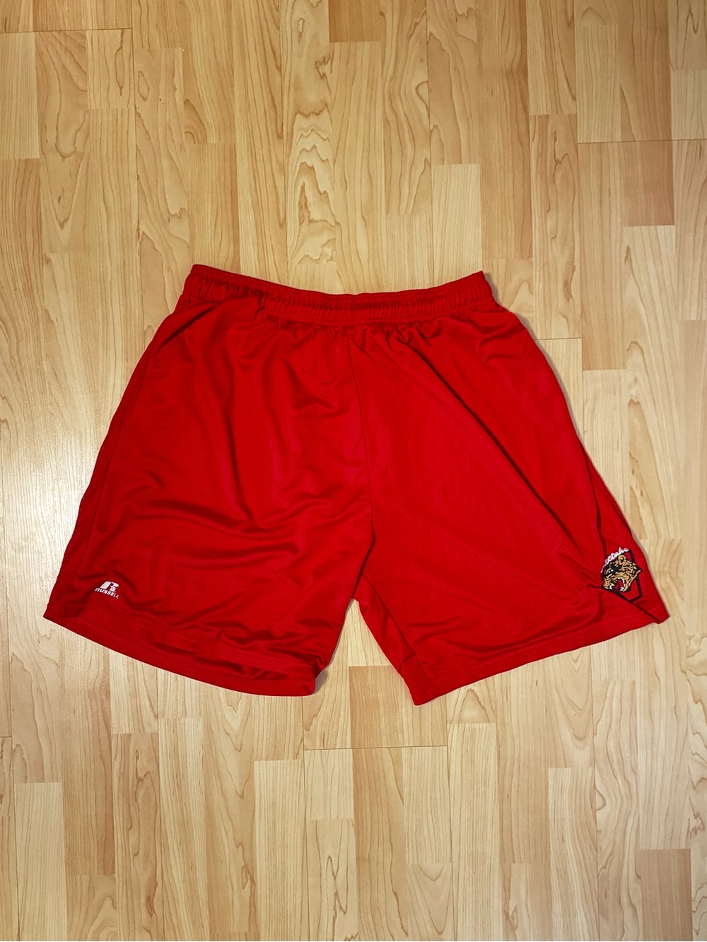 Russell Athletic Men's Bright Red Performance Shorts with Team Patch
